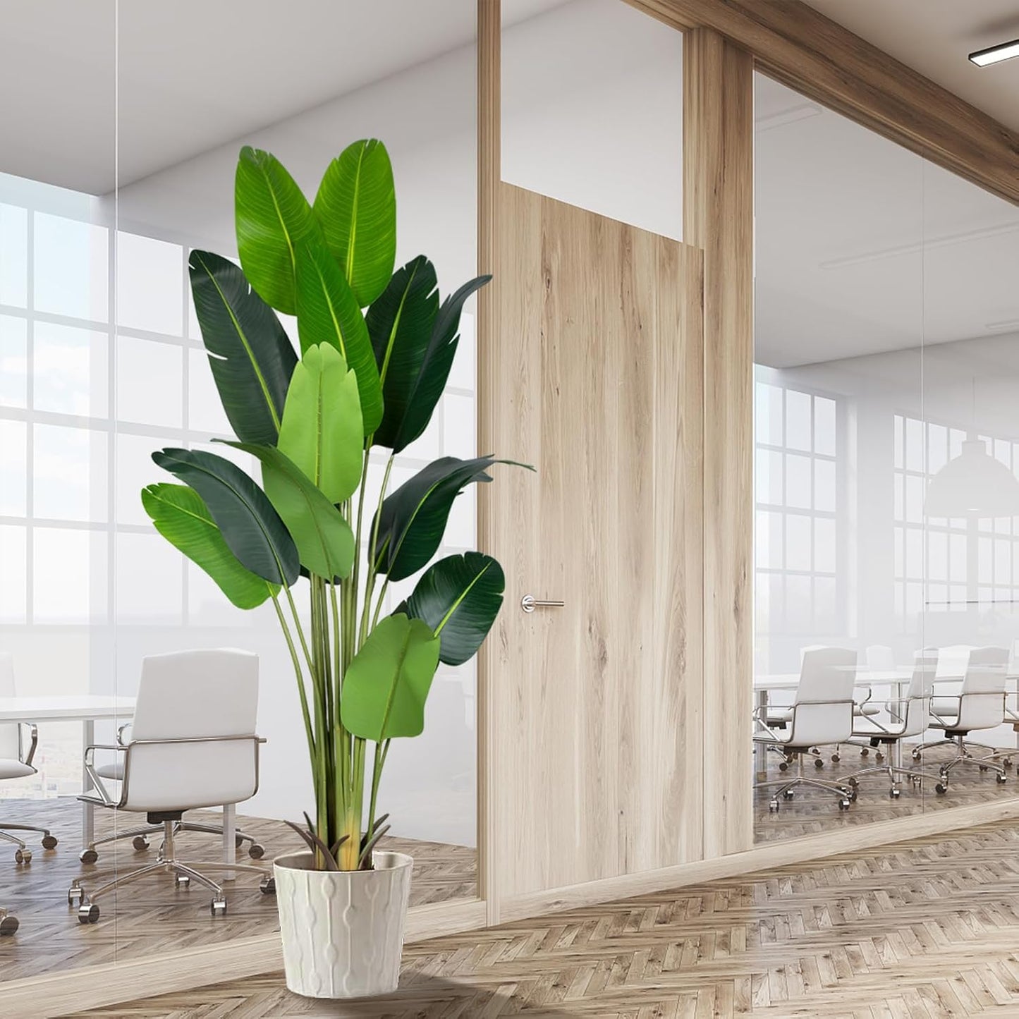 Artificial Bird of Paradise Plant 7Ft Fake Tropical Palm Tree with 17Trunks Faux Banana Leaf Trees in Pot for Home Indoor Outdoor Office Modern Decor Housewarming