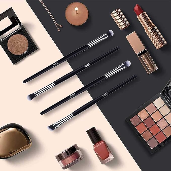 MSQ Eye Makeup Brushes 12pcs Eyeshadow Makeup Brushes Set with Soft Synthetic Hairs & Real Longer Wood Handle for Eyeshadow, Eyelash,Eyebrow, Eyeliner, Blending, Conclear(Black)