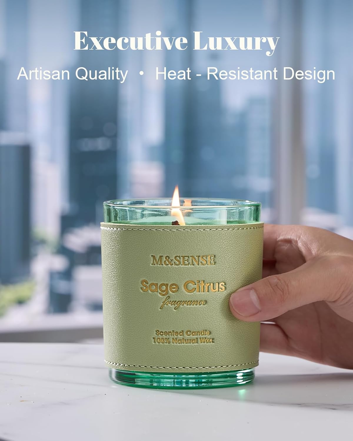 M&SENSE Sage Citrus Scented Vegan Soy Candles,Naturally Scented, No Toxin 10oz 42-Hour Long Burning Time,Calming Relax Air Purifying Candles for Home Fragrance,Housewarming Gift for Women & Men