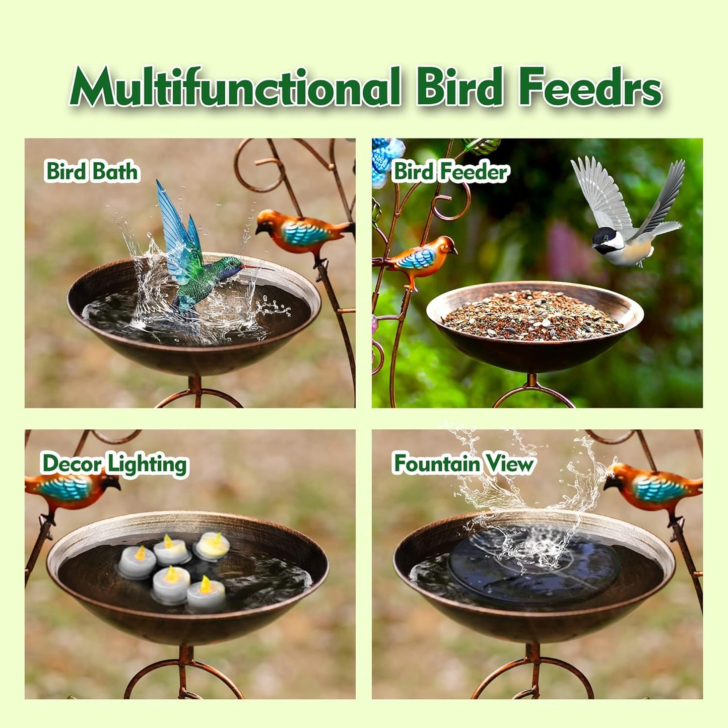 57" Height Metal Bird Bath with Trellis for Outdoor, Vintage Decorative Bird Baths, Small Garden Plant Support, Antique BirdBath for Climbing Plants with Detachable Iron Bowl (Butterfly)