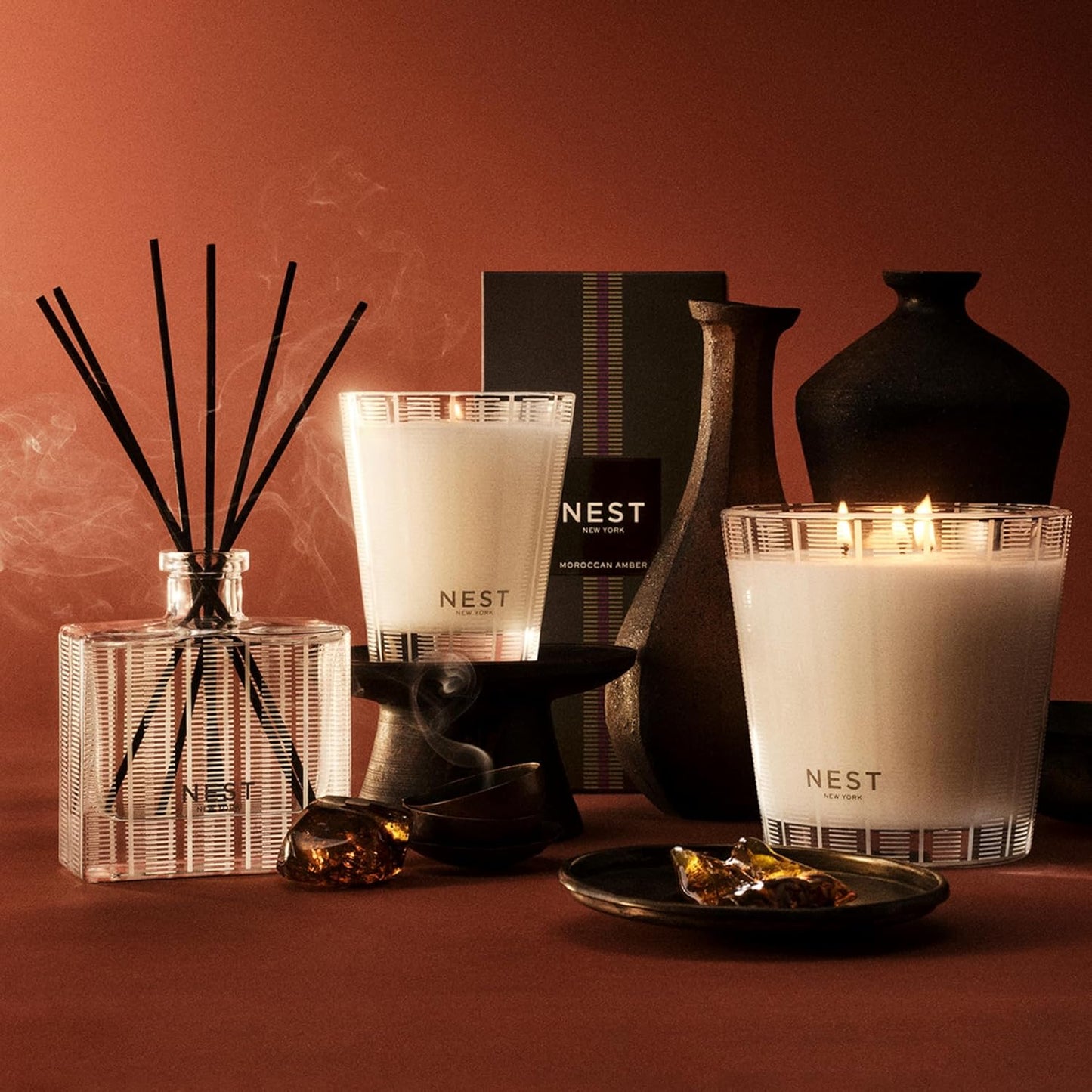 NEST New York Scented Classic Candle, Moroccan Amber - 8.1 oz - Up to 60-Hour Burn Time - Reusable Glass Vessel