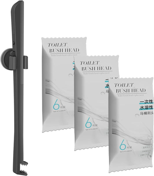 Disposable Toilet Brush with Replaceable Heads, Wall-Mounted Holder, Hygienic Bathroom Cleaning Tool (Dark Grey Toilet Brush + 18 Refills)