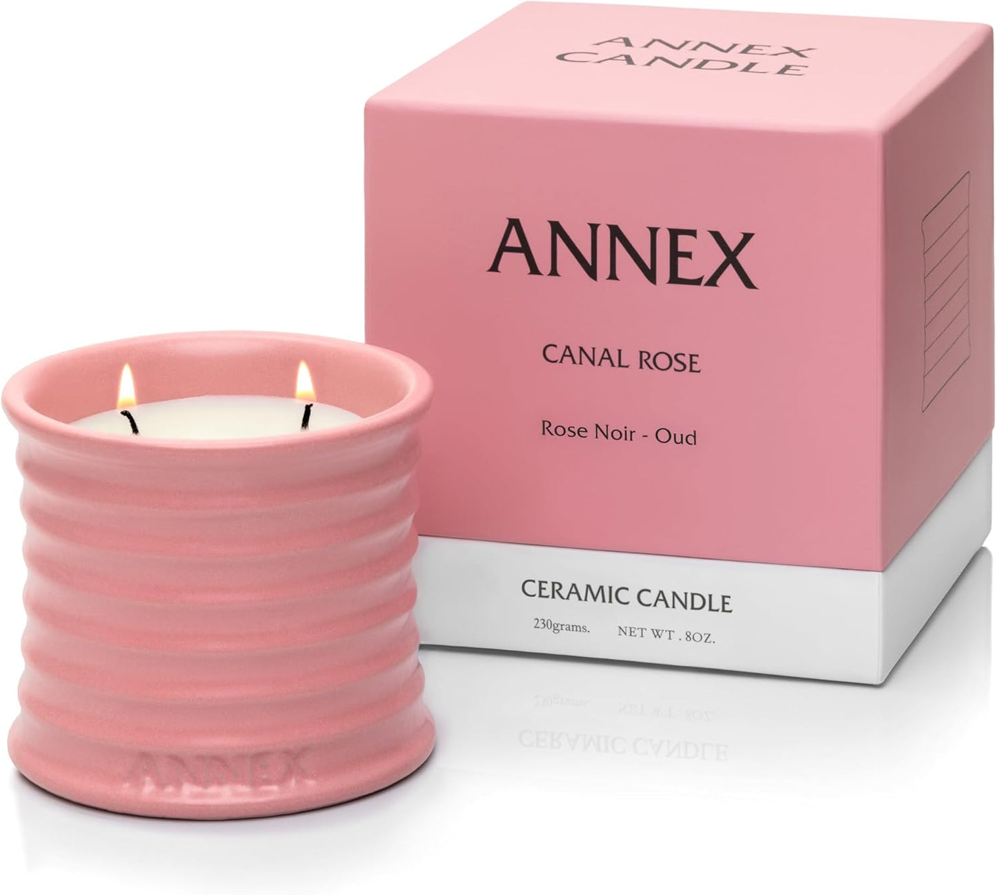Scented Luxury Candles in Handmade Ceramic Jars, Soy Wax | Canal Rose – Rose Bud & Oud Scented, Large Candle | Non Toxic, 2 Wicks, Reusable Big Pink Jar | Natural Spring Aromatherapy for Women & Men
