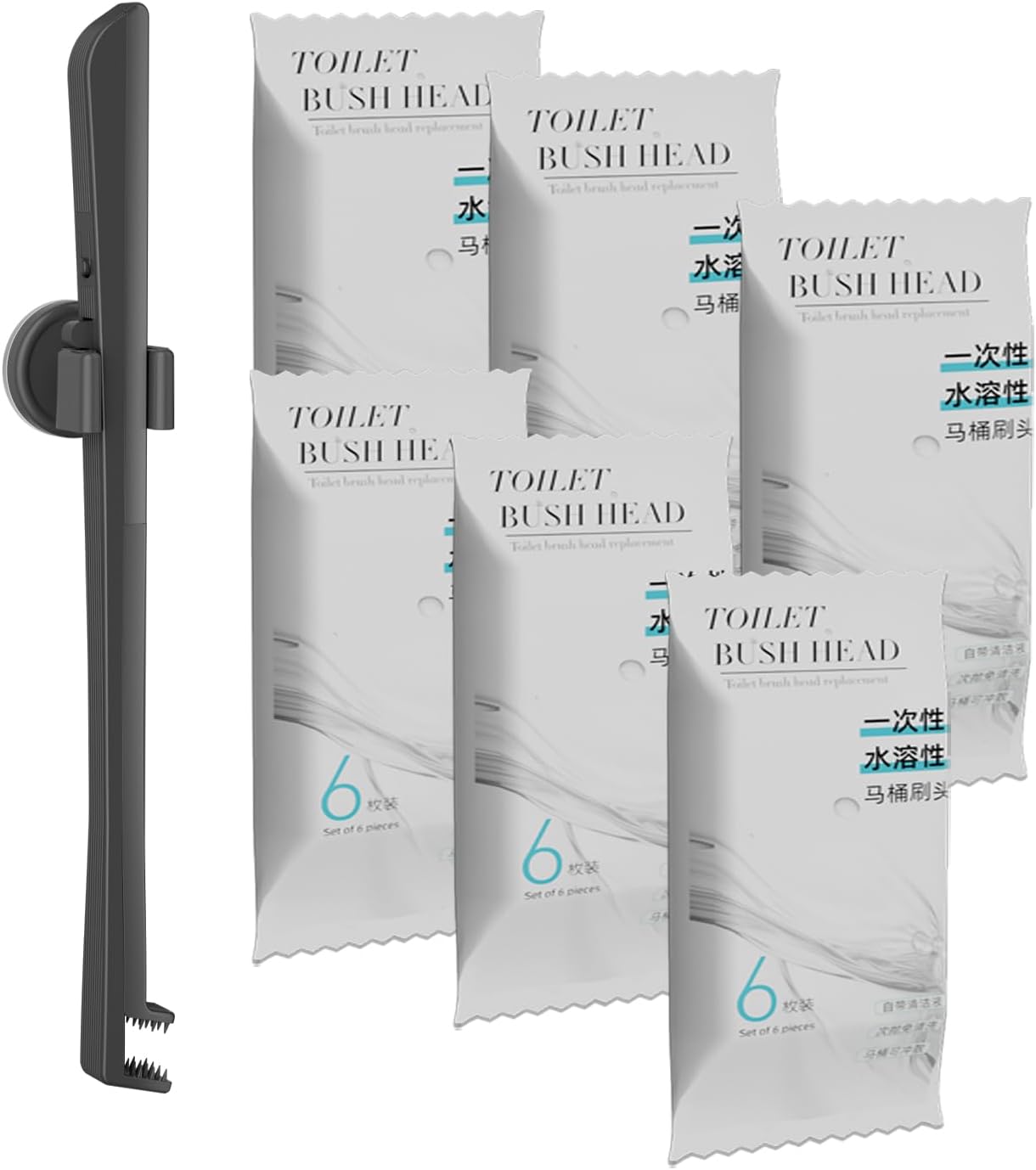 Disposable Toilet Brush with Replaceable Heads, Wall-Mounted Holder, Hygienic Bathroom Cleaning Tool (Dark Grey Toilet Brush + 36 Refills)