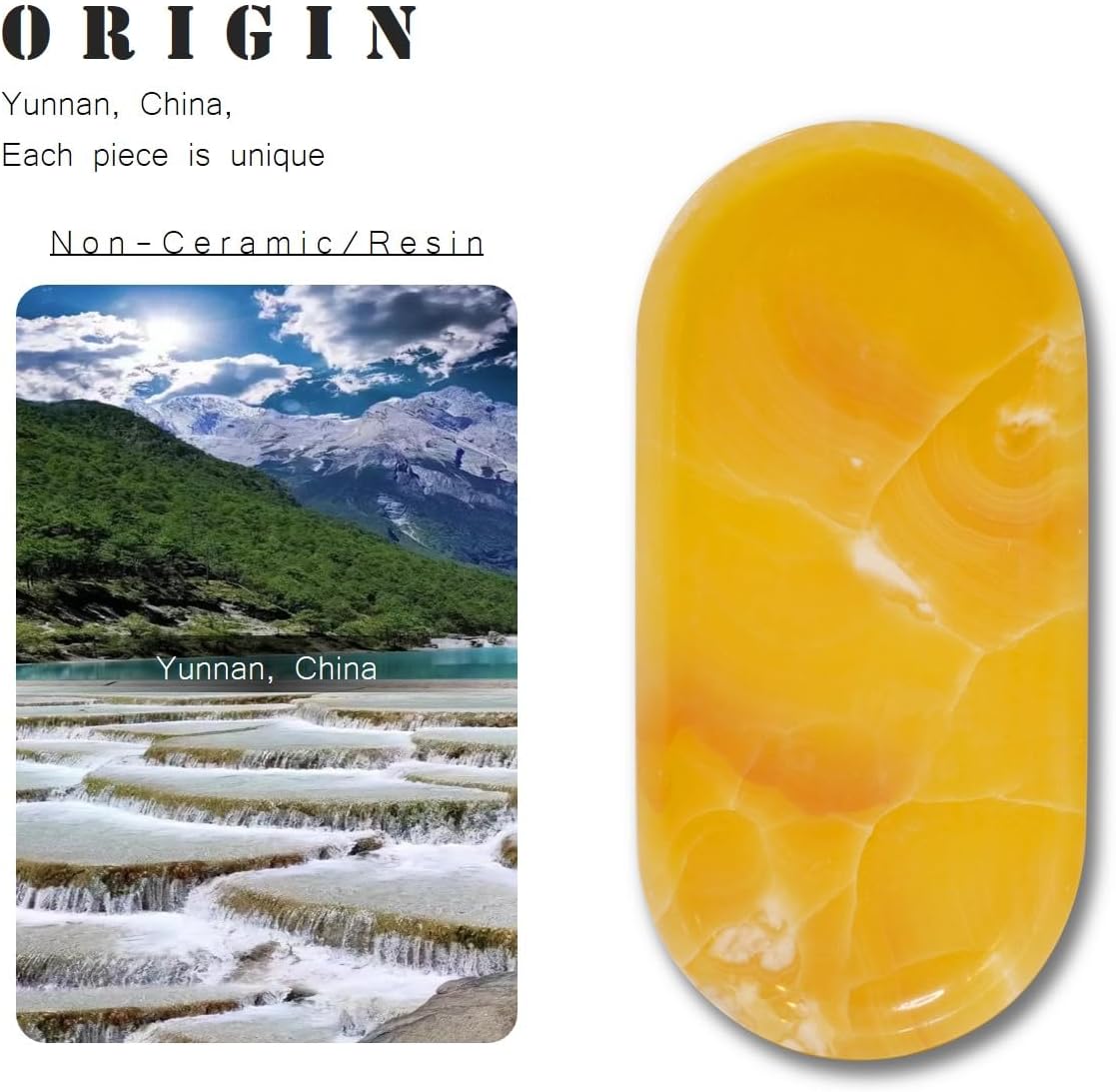 JINGJU Orange Jade Marble Oval Tray 10x5inches, Natural Stone Decorative Tray for Jewelry, Candle, Bathroom Counter, Coffee Table