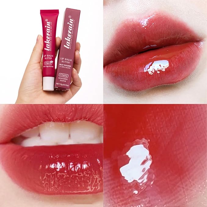 Lip Glowy Balm Butter Lip Balm Plumps Moisturizing Hydrating Lip Mask Repair Moisturizer Lips Care Lip Treatment for Dry Cracked Lip, Glossy Finish, Vegan Tinted Lip Balm Chapstick (#5 Cherry)