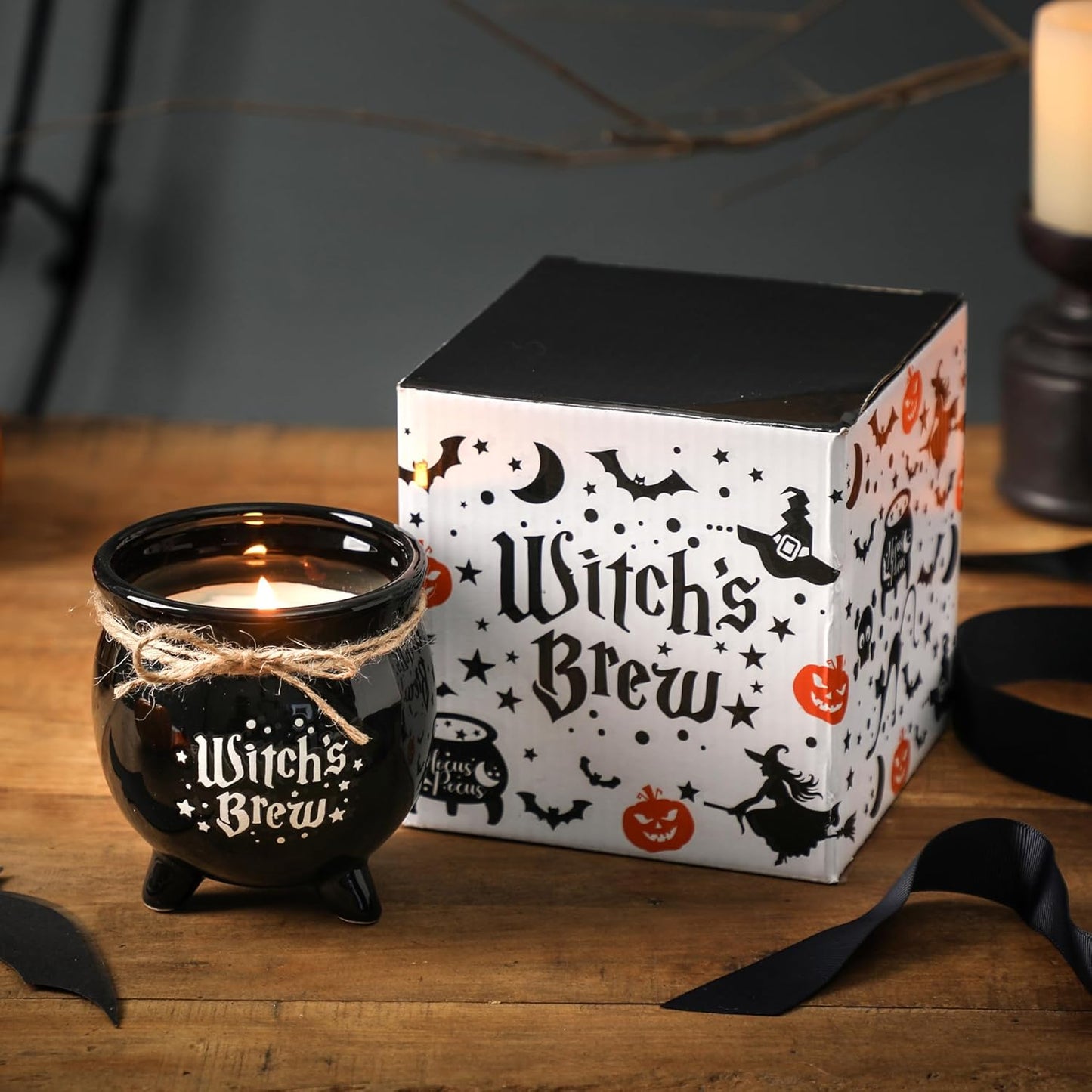 Halloween Candle,Witch Cauldron Candles with Ghost,Pumpkin Scented Candle for Spooky Halloween Decor,Gothic Witch Décor Decorations
