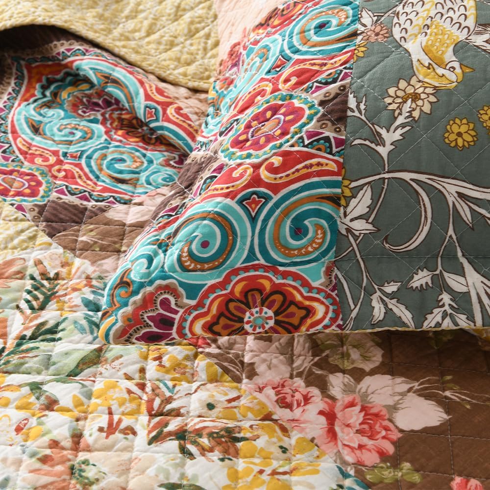 Autumn Dream Cotton Bedspread Quilt Sets Reversible Bedding Coverlet Sets, Luxury Vintage Floral Patchwork Yellow Bedspread, King Size