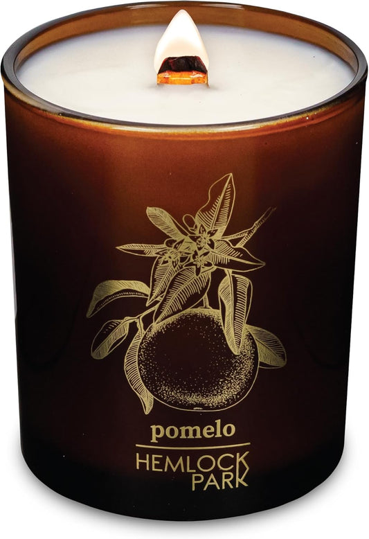 Hemlock Park Wood Wick Candle Handcrafted with Natural Coconut Wax and Essential Oils (Amber & Gold 7.2 oz, Pomelo Citrus)