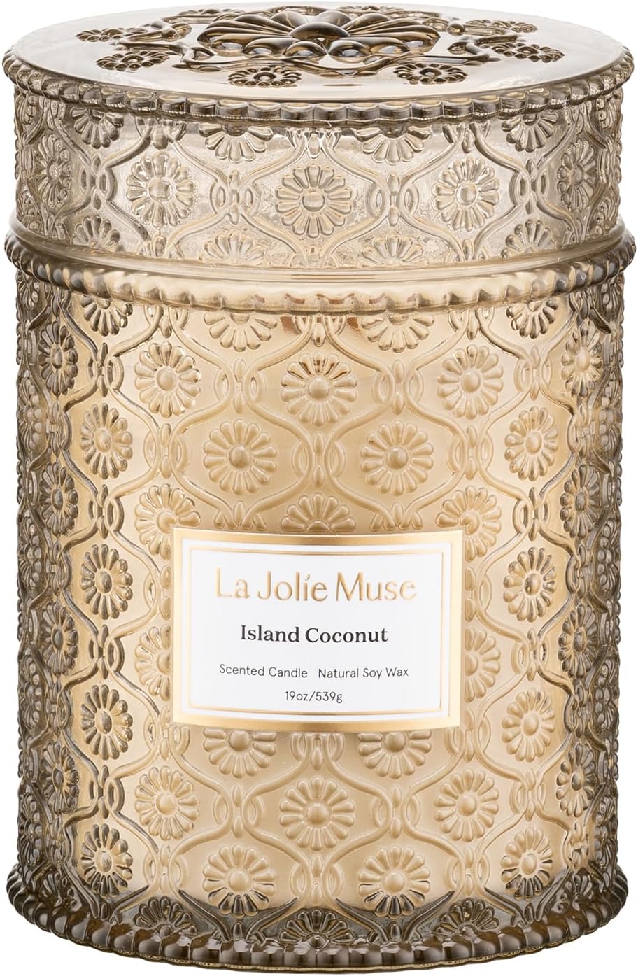 LA JOLIE MUSE Vanilla Coconut Candle – Coconut, Freesia & Vanilla | 19 oz Large Wooden Wick Candle | Natural Soy Wax | 90 Hours Clean Burn | Gift-Ready for Hosts & Gatherings | Elegant Home Décor