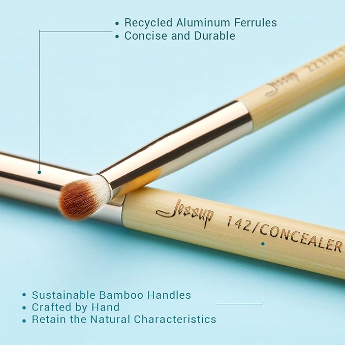 Jessup Eye Makeup Brushes Set, Premium Synthetic Eyeshadow Blending Concealer Eyebrow Eyeliner Brush, 15pcs Labeled Bamboo Make Up Brushes T137
