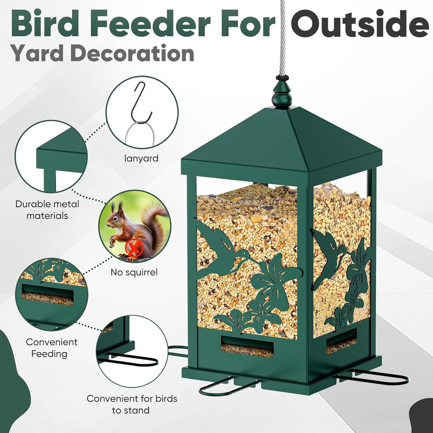 Squirrel Proof Bird Feeders for Outdoors, 6LBS Extra Large Capacity Hanging Metal Bird Feeder with Weight-Activated Perches, Wild Bird Feeders for Outside Finch, Cardinal, Blue Jay