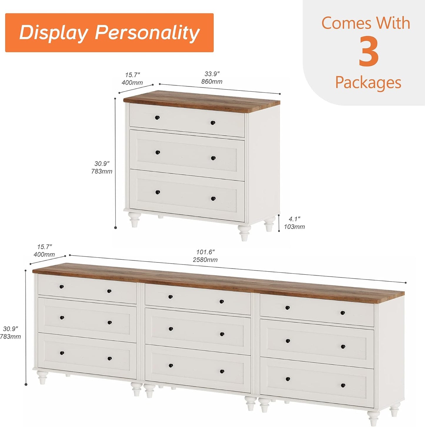 WAMPAT 9 Drawer Dressers for Bedroom, White Kids Dresser with 9 Wide Chest of Drawers, Mid Century Wooden Closet Storage Organizer, Large Wood Baby Dressers for Living Room, Nursery, Hallway