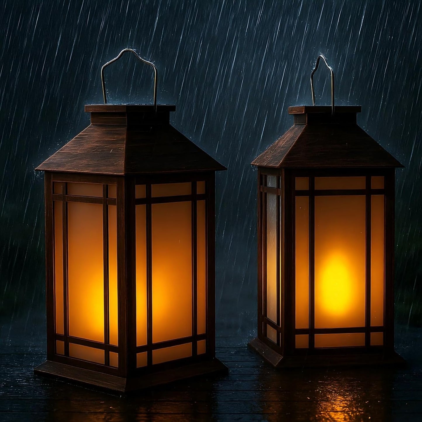 2-Pack 13" Vintage Candle Lantern with Led Flameless Candle (6hr Timer) - IP65 Waterproof Battery Powered - Outdoor Patio Hanging Lanterns Decorative Tabletop Lanterns