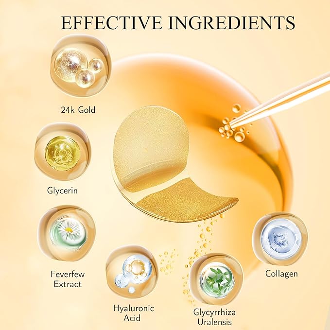 Under Eye Patches, Gold Eye Masks for Dark Circles and Puffiness Anti-Wrinkle Moisturizing Anti-Aging Under Eye Bags Skin Care Treatment Pads Revitalizes & Tightens Eye Area(60PCS)