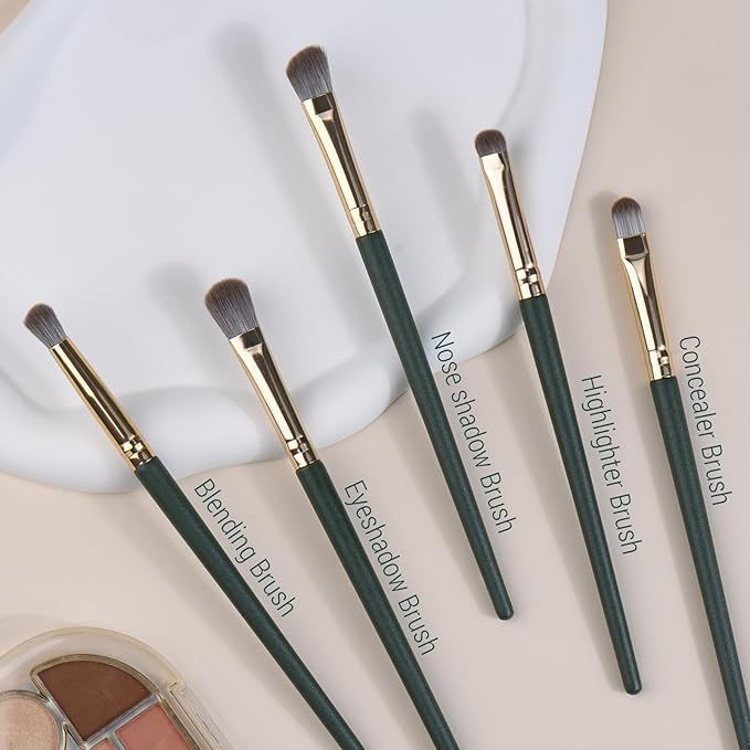 Eyeshadow Makeup Brushes Set with Case 5 PCS Soft Synthetic Hairs Eye Makeup Brushes for Blending Eyebrow Eyeliner Eyeshadow （Green）