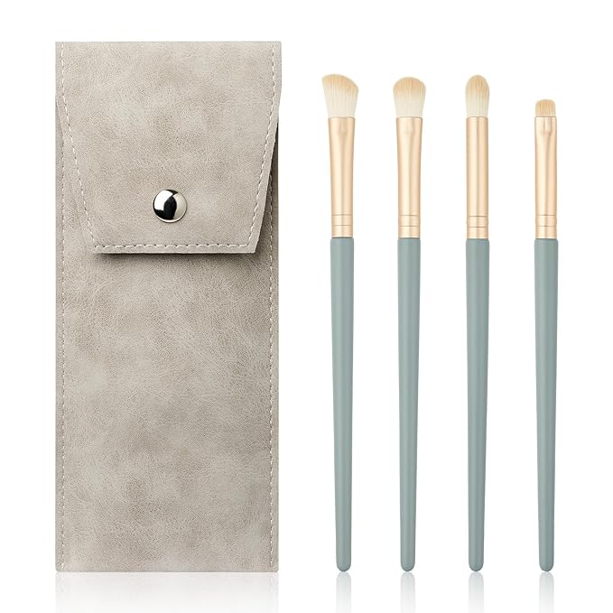 Eyeshadow Makeup Brushes Set with Case 4 PCS Soft Synthetic Hairs Eye Makeup Brushes for Blending Eyebrow Eyeliner Eyeshadow （Lightblue）