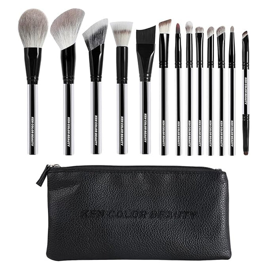 KENCOLOR Premium 13-Piece Makeup Brush Set with PU Travel Pouch – High-End Acrylic Handle, Soft Synthetic & Natural Bristles, Dense & Non-Absorbent, for Flawless Application