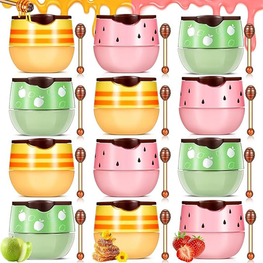 12 Pcs Bee Lip Balm Honey Pot with Brush Propolis Lip Mask Overnight, Moisturizing Hydrating Lip Sleeping Mask Prevention Dry and Cracked(Honey+Strawberry+Apple Lime)