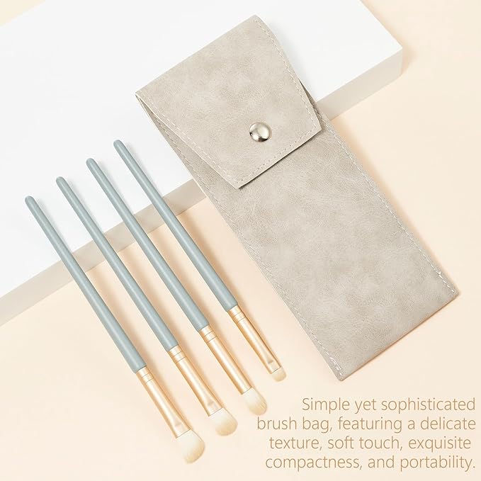 Eyeshadow Makeup Brushes Set with Case 4 PCS Soft Synthetic Hairs Eye Makeup Brushes for Blending Eyebrow Eyeliner Eyeshadow （Lightblue）