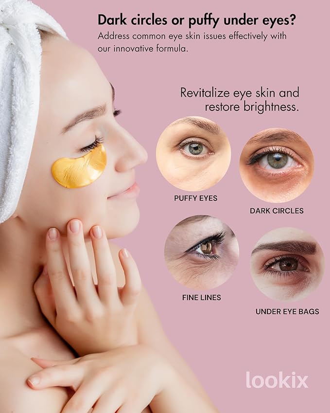 Revitalize Your Skin with 24K Gold Eye Mask - Reduce Puffy Eyes, Dark Circles, Wrinkles, and Fine Lines - 15 Pairs of Refreshing Eye Gels