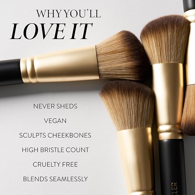 LAURA GELLER NEW YORK Angled Blush Brush with Black Wooden Handle & Dense Bristles for Makeup Application