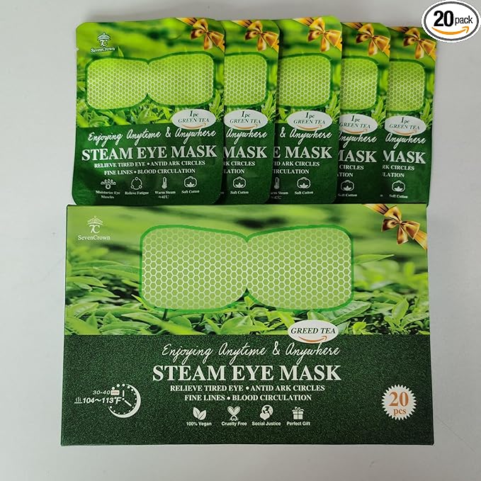 Steam Eye Mask for Travel Essentials,Sleep Mask,Green Tea Warm Compress for Eyes,Heated Eye Mask Reduce Puffiness & Dark Circles, Hydrate & Soothe Tired Eyes,Self Care SPA Gifts for Women,20 Packs