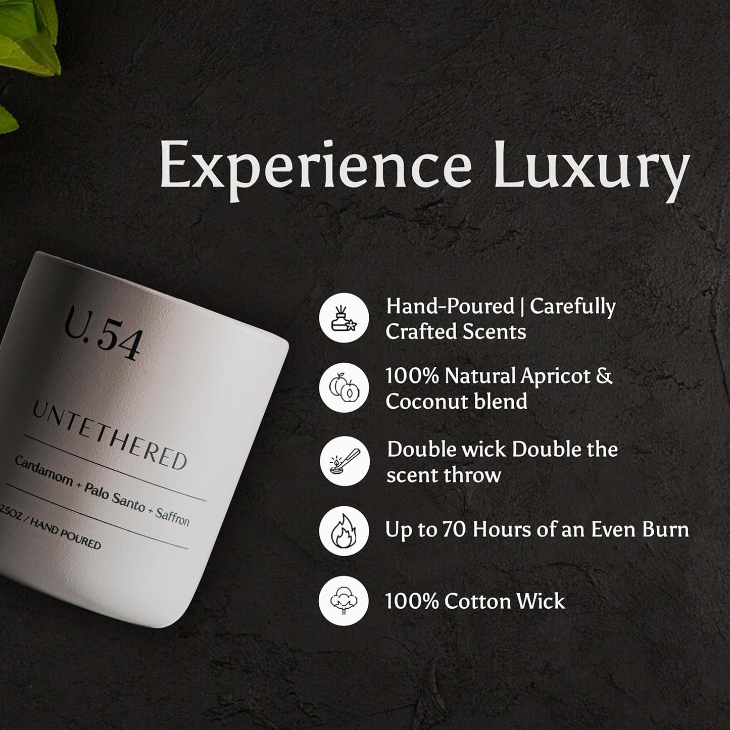 U.54 Luxury Scented Candle – Cardamom, Palo Santo & Amber | Hand-Poured in USA w/ 100% Natural Coconut & Apricot Wax | Double Wick, Long-Lasting Aromatherapy Candle for Home, Gift & Relaxing (12.5 oz)
