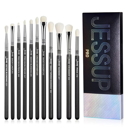 Jessup Eyeshadow Brush Set 11pcs Eye Makeup Brushes Set Professional Eye Shadow Brush Blending Brush Shader Crease Brush Black T340